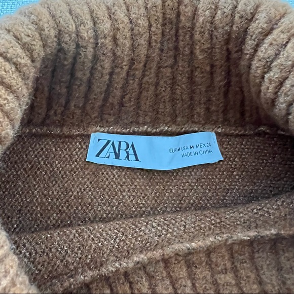 ZARA Brown Knit Turtleneck Crop Sweater with Button Sleeves Size Medium - Picture 9 of 9
